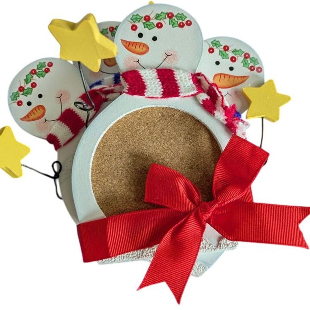 Snowman & Stars Cork Coasters Christmas Holiday Stars Set 4